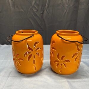 Ceramic Orange Palm Tree Lantern Set